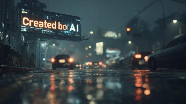Futuristic AI Billboard at Night City Street
