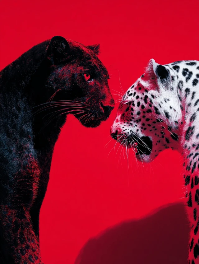 Leopards Confrontation Black White on Red