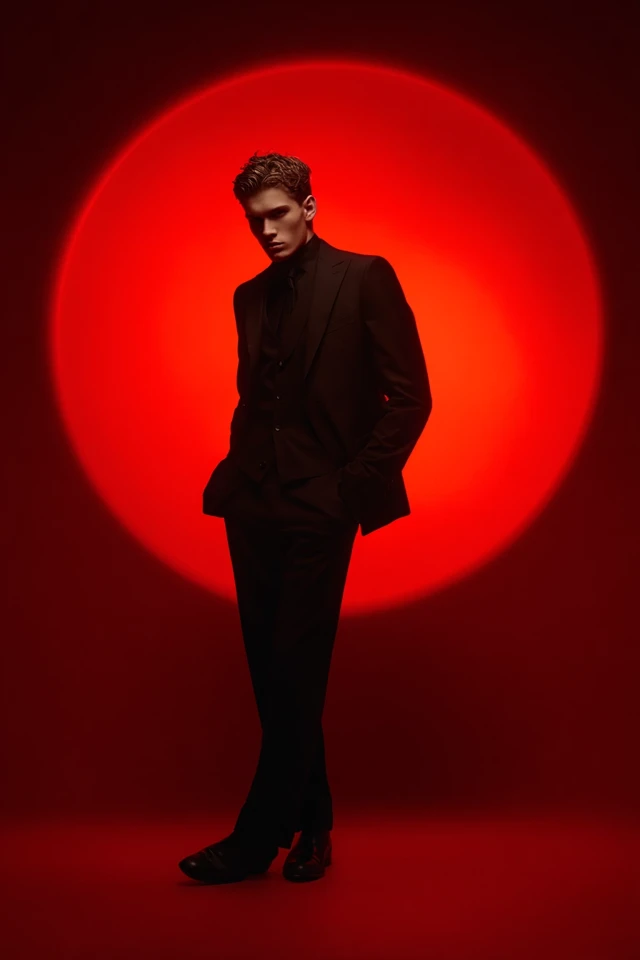 Stylish Male Model in Red Spotlight