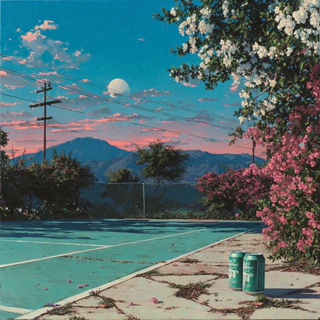 Empty Tennis Court Hiroshi Nagai Art Style Palm Springs