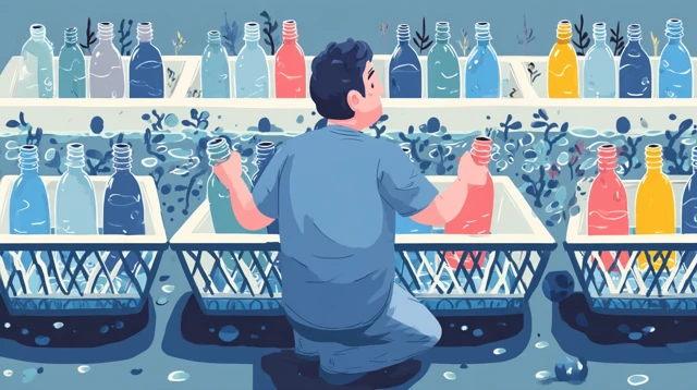 Person Washing Bottles For Recycling Illustration