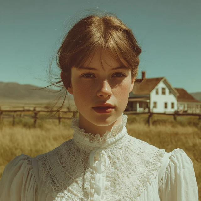 Young Woman in White Dress Montana Ranch