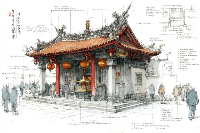 Hong Kong Temple Detailed Design Sketch
