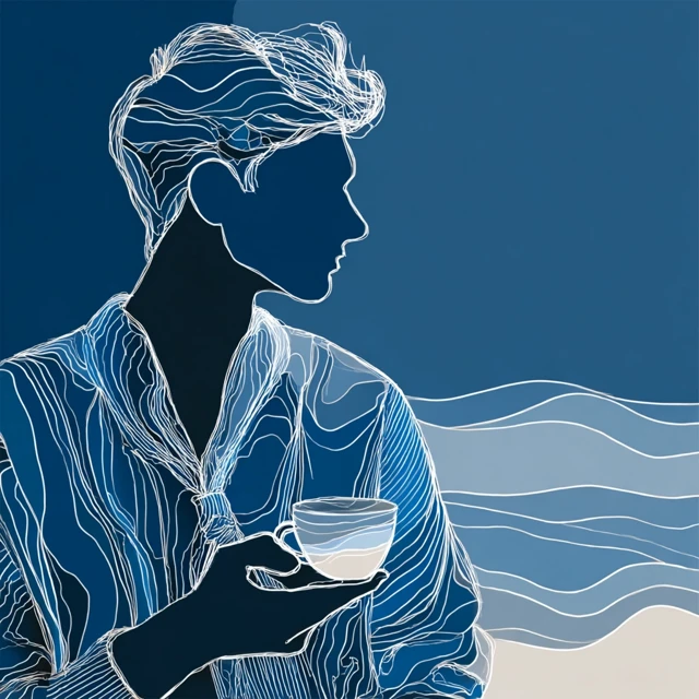 Line Art Man with a Teacup Surrealist Style