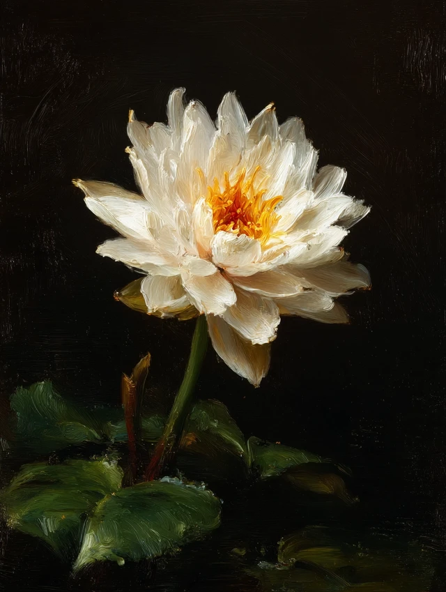 White Water Lily Oil Painting