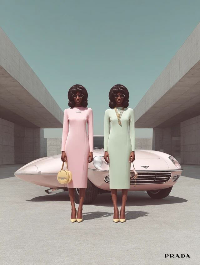 Prada Campaign Sudanese Supermodels in Pastel Mod Dresses