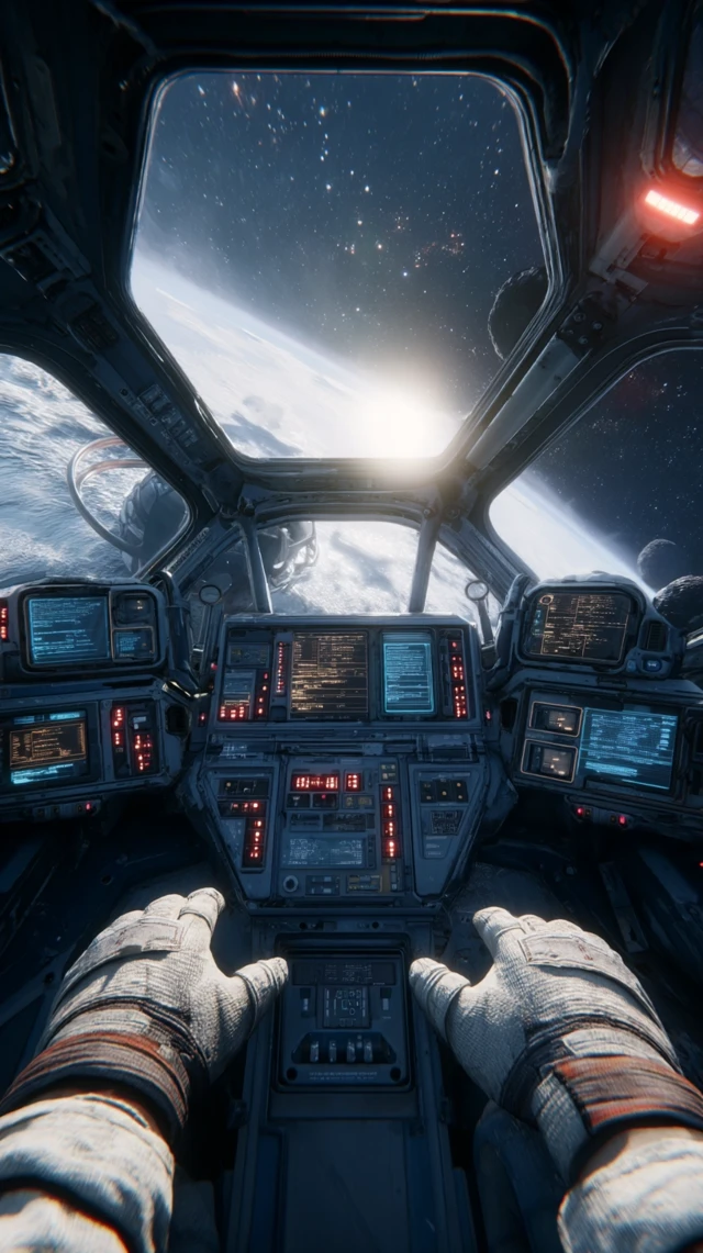 Spaceship Cockpit POV Astronauts View in Space