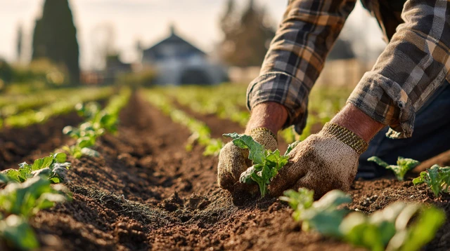 Farmer Planting Greens Sustainable Agriculture