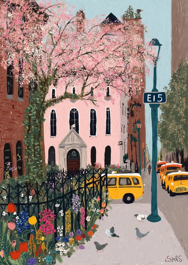 Romantic NYC Spring Street Cherry Blossoms