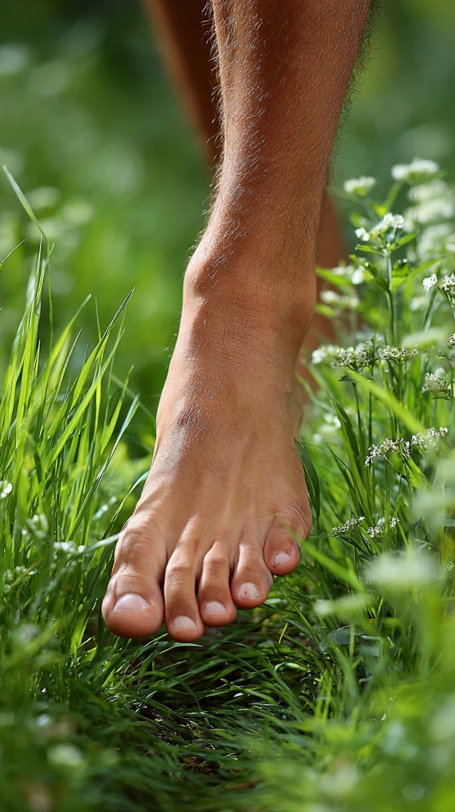 Foot on the lawn Stock photo of bare foot in grass