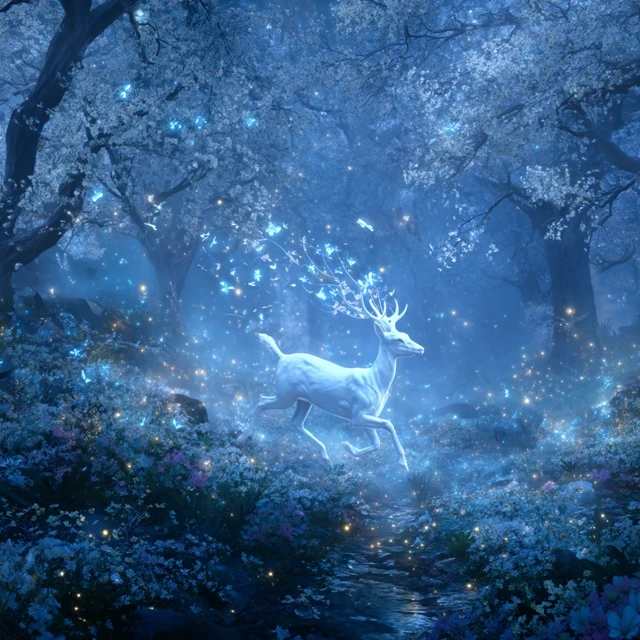 Glowing Deer in an Enchanted Forest Fantasy Art
