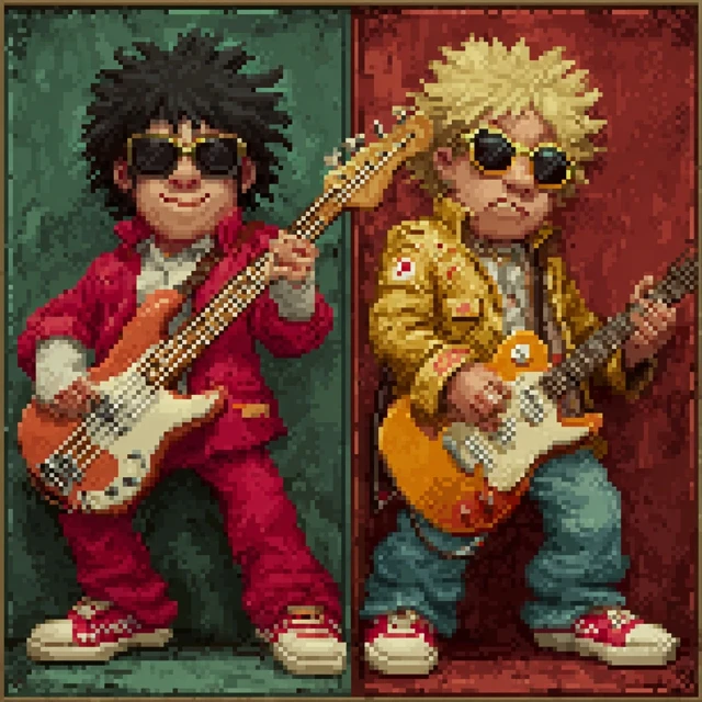Pixel Art Rock Duo Bassist and Guitarist Characters
