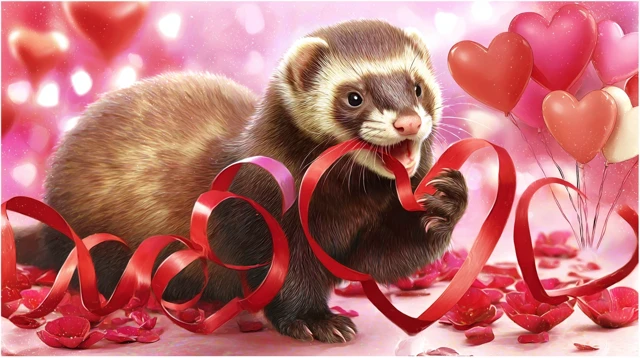 Valentines Day Pet Scene Cozy Interior Romantic Moment