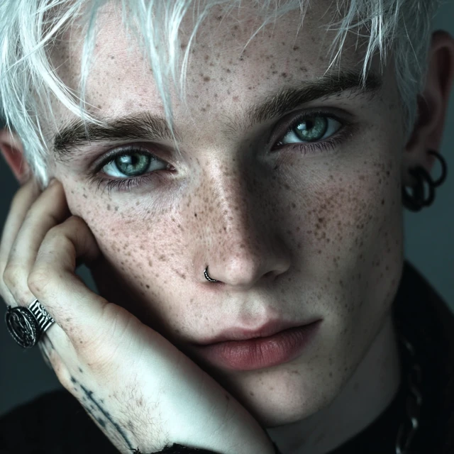 Gothic Man with White Hair and Piercings