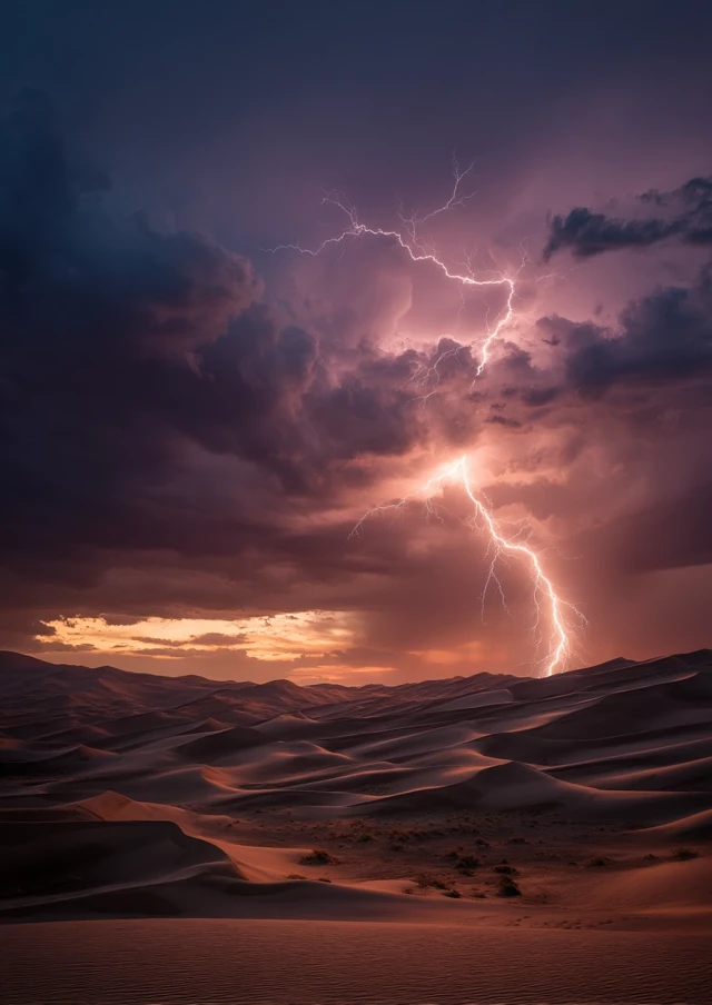 Lightning Strike Over Sand Dunes Photography