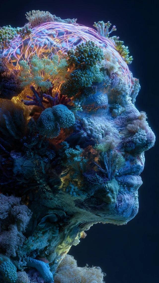 Brain Coral Reef Neon Prismatic Art