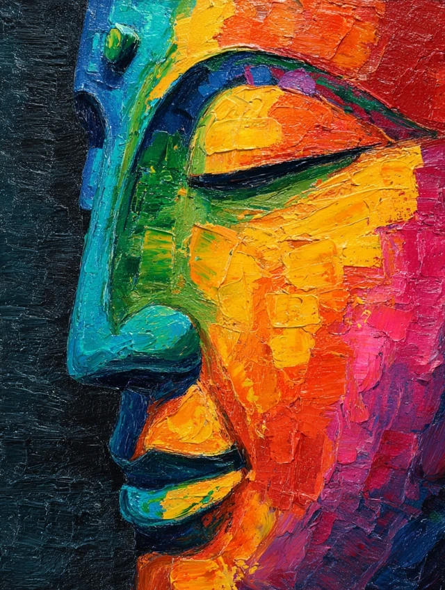 Rainbow Buddha Portrait Oil Painting