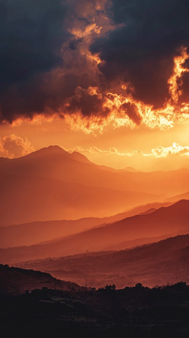 Orange Sunset Mountains High Definition Photography