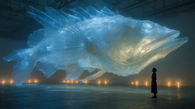 Anglerfish Sculpture in Glass Room