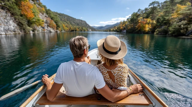 Romantic Boat Ride Couple on a Serene Lake