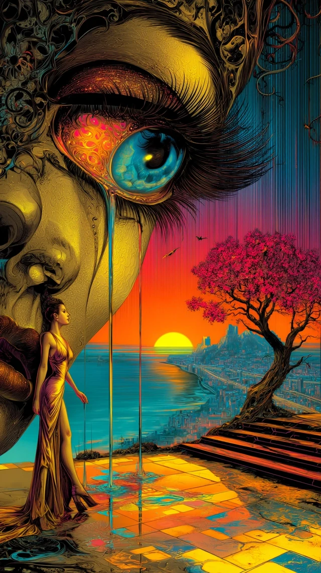 Surreal Art: Eye, Tree and City in Style of Kush and Dali