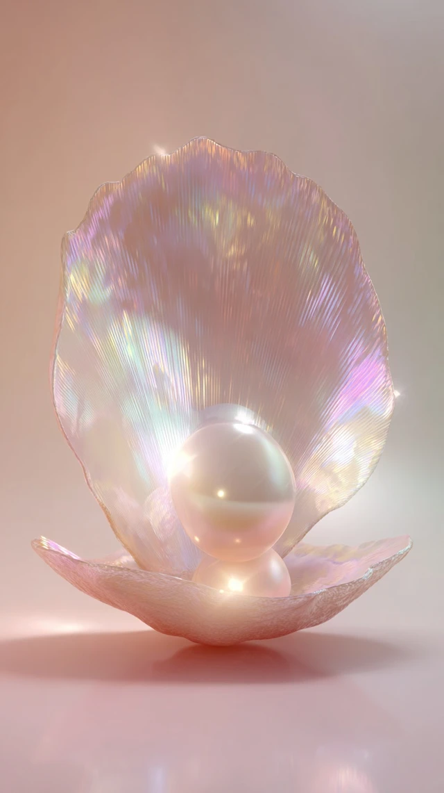 Luminous Pearl in Seashell 3D Render