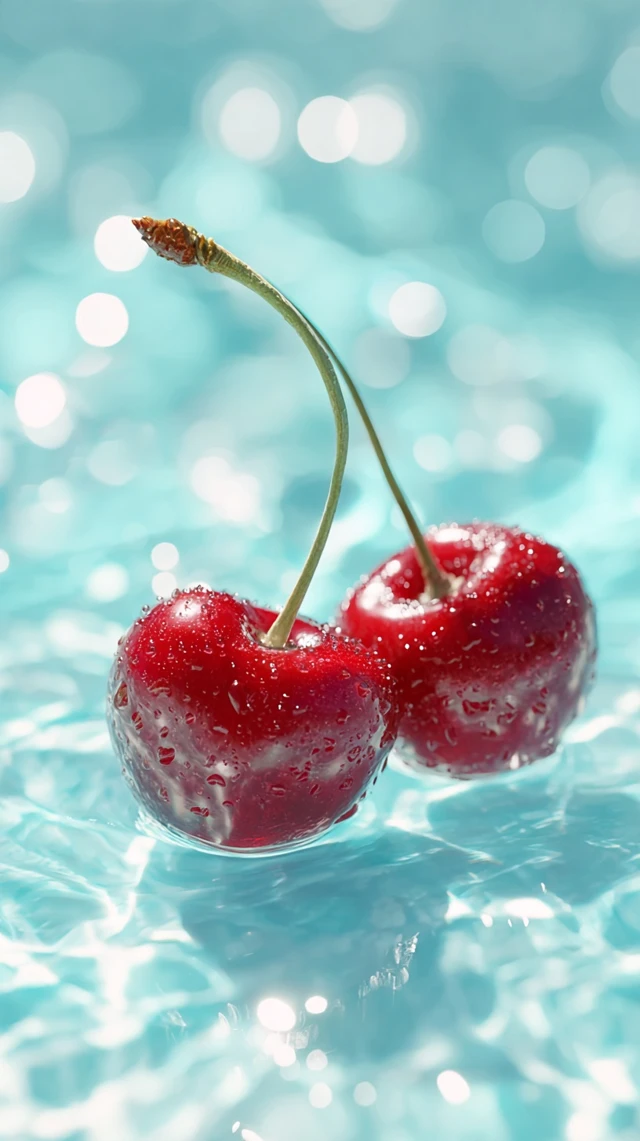 Fresh Cherries in Water Photorealistic Photography