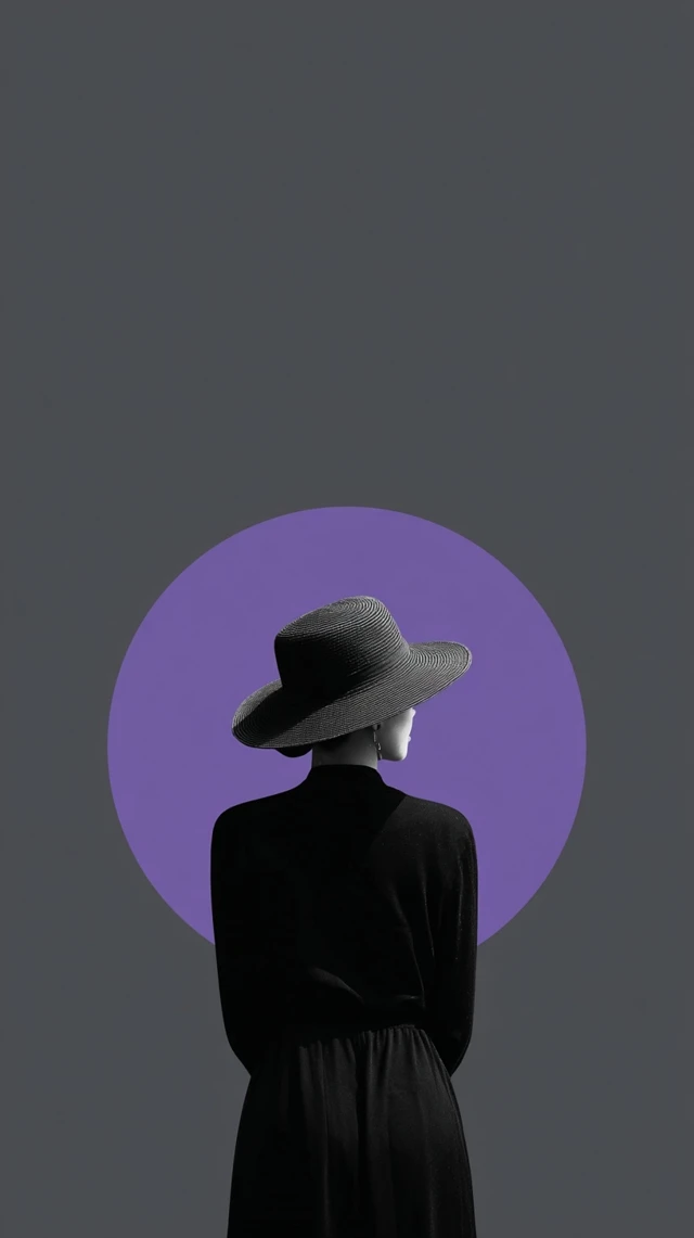 Minimalist Woman in Hat Purple Circle Wallpaper