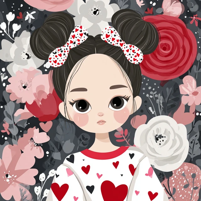 Cute Chibi Girl in Floral Garden