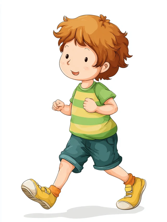 Cute Kid Running Childrens Book Illustration