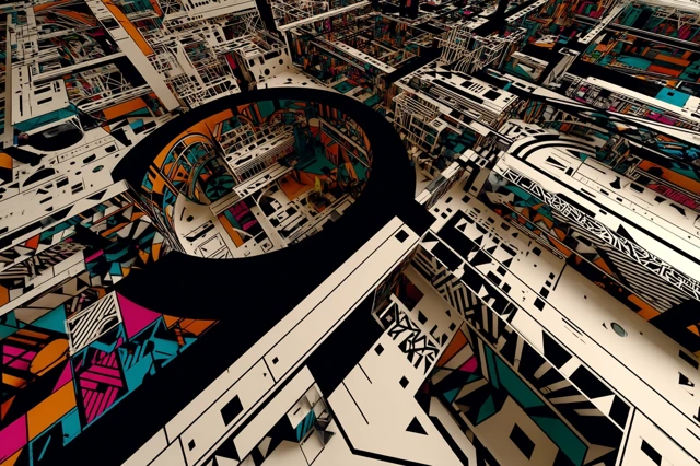 Abstract Cityscape Geometric Colorful Artwork