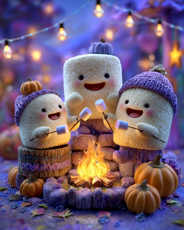 Cute Halloween Ghosts Roasting Marshmallows