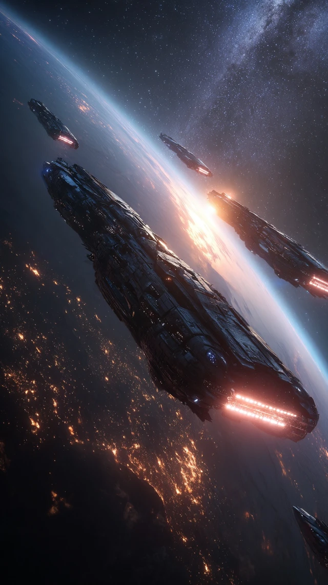 Alien Spaceships Approaching Earth SciFi Art