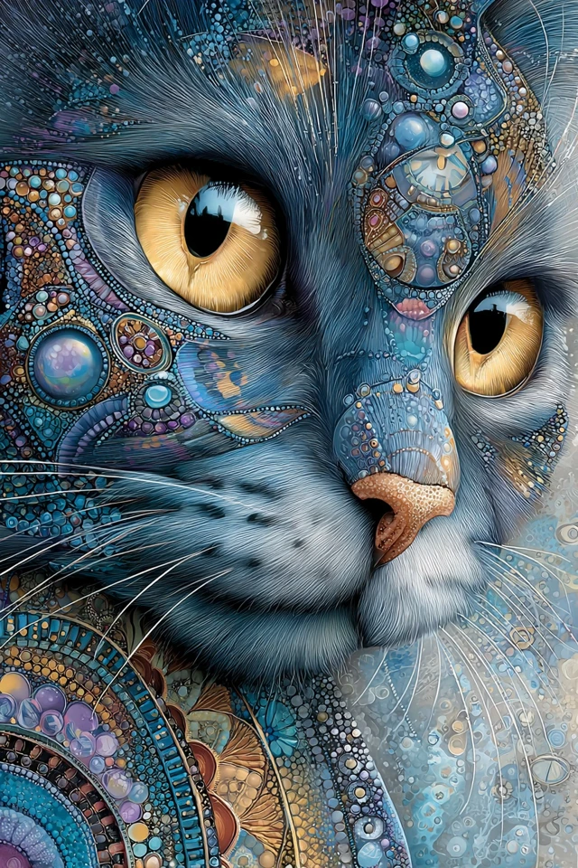 Abstract Cat Painting Yayoi Kusama Style