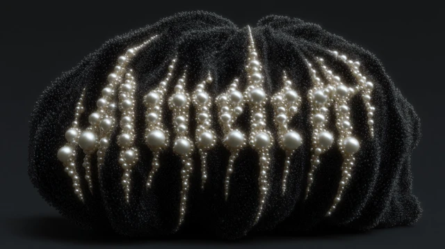 White Pearls on Black Fabric Annteet Design