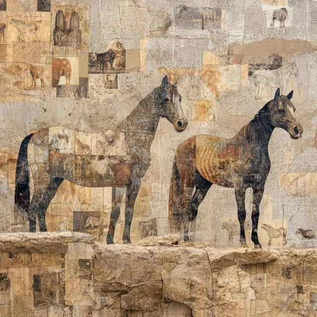 Abstract Horses on Ancient Wall Artwork