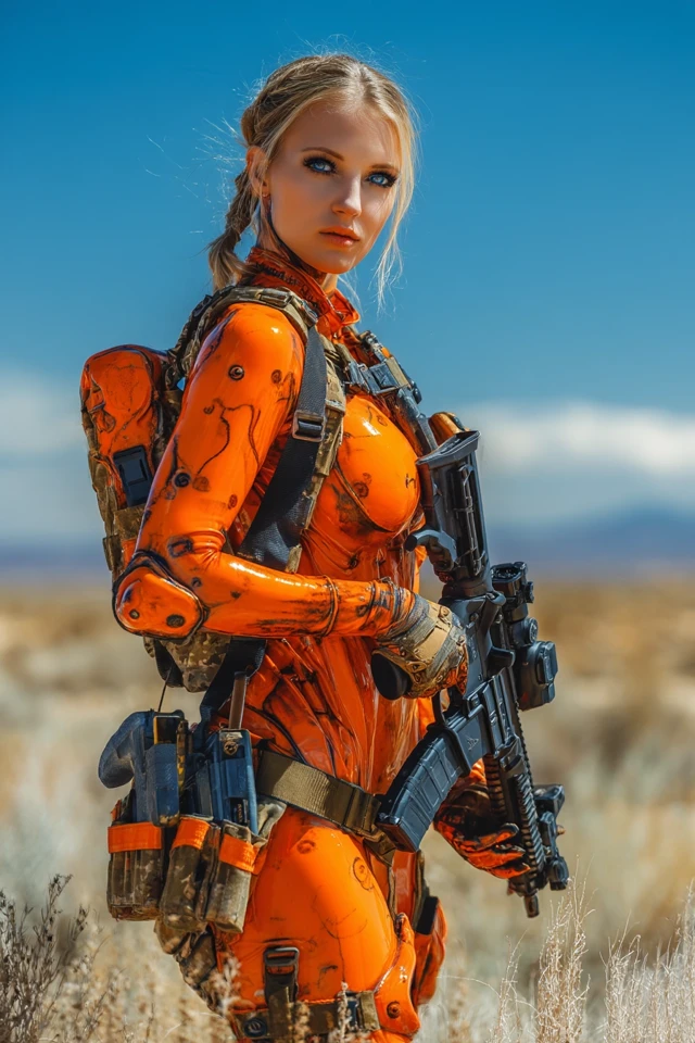Female Soldier in Shiny Suit Desert Photography