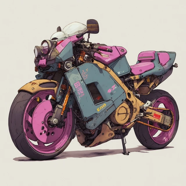 Cyberpunk Anime Motorcycle Illustration