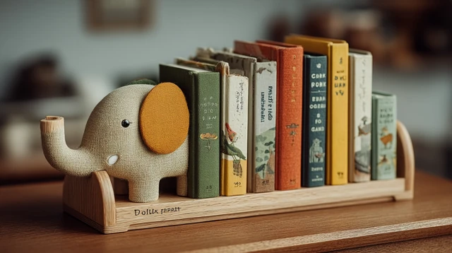 Elephant Bookshelf for Kids Wooden Desk Organizer