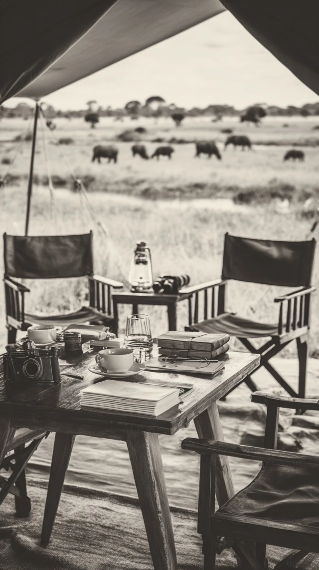 Safari Dining Experience Vintage Black and White