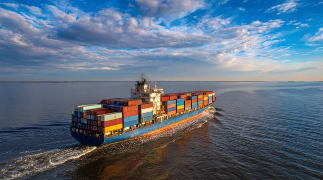 Cargo Ship Sailing on the Sea Sunny Day