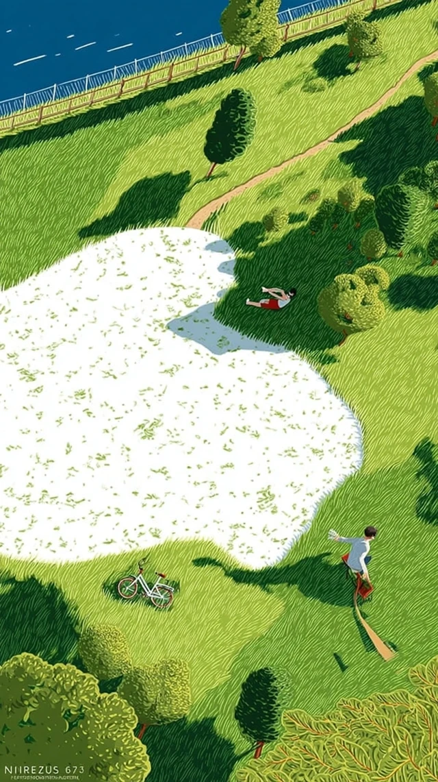Cozy Lake Scene Illustration Sunny Day