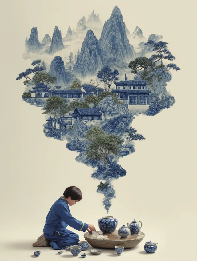 Surreal Chinese Porcelain Landscape Painting