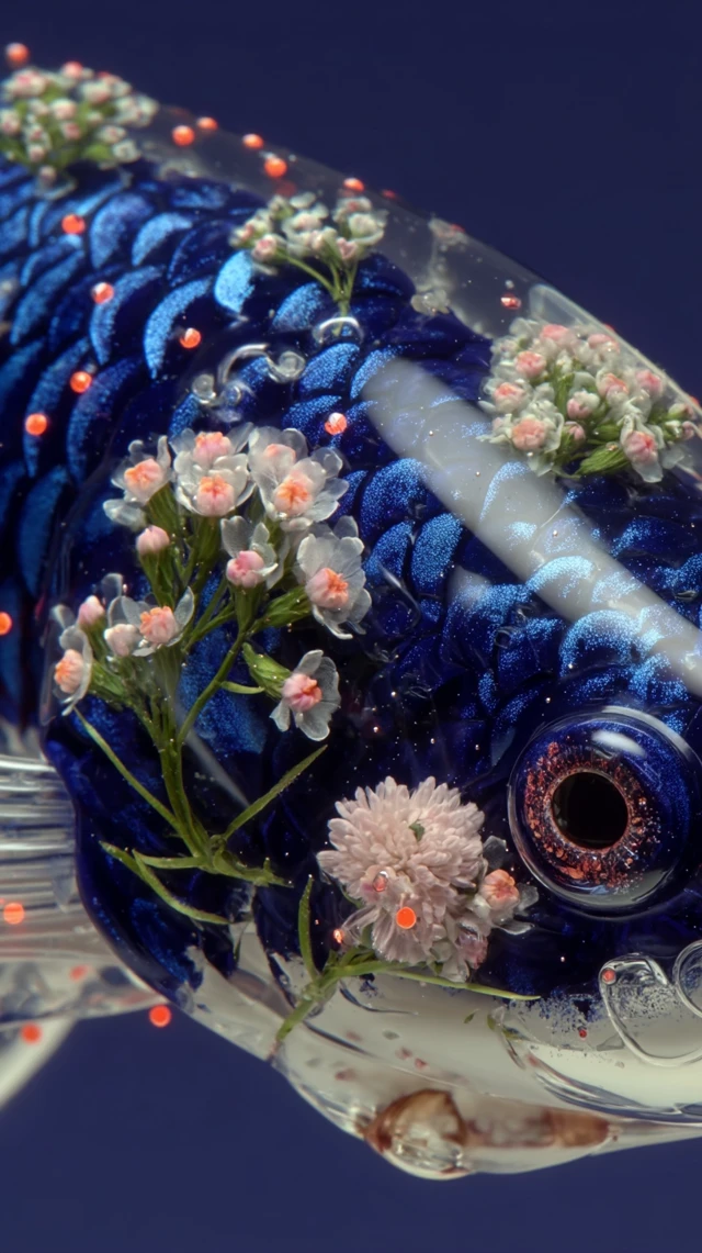 Hyperrealistic Betta Fish Art with Dried Flowers