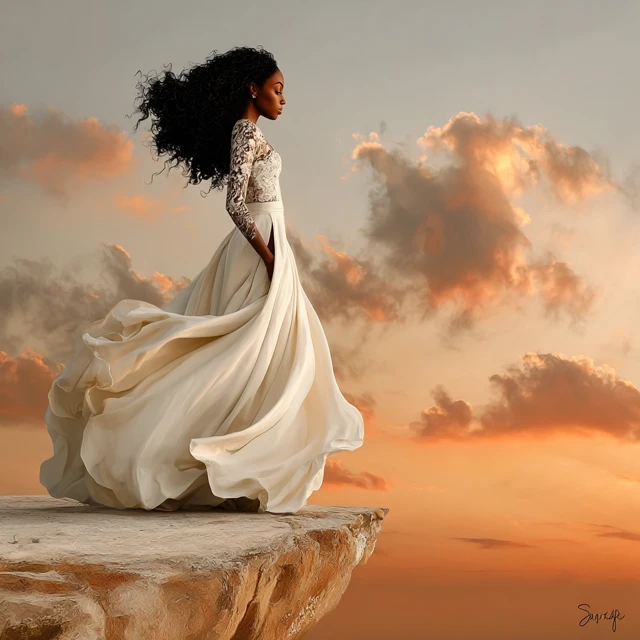 Black Woman at Sunset Ethereal Art
