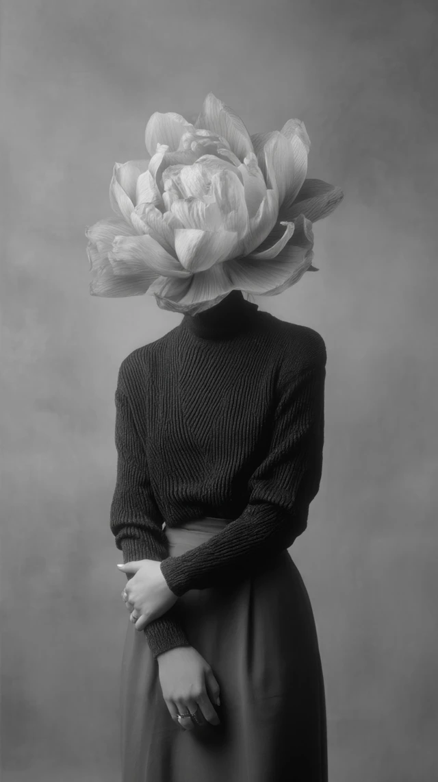 Surreal Flower Portrait Black and White Photography
