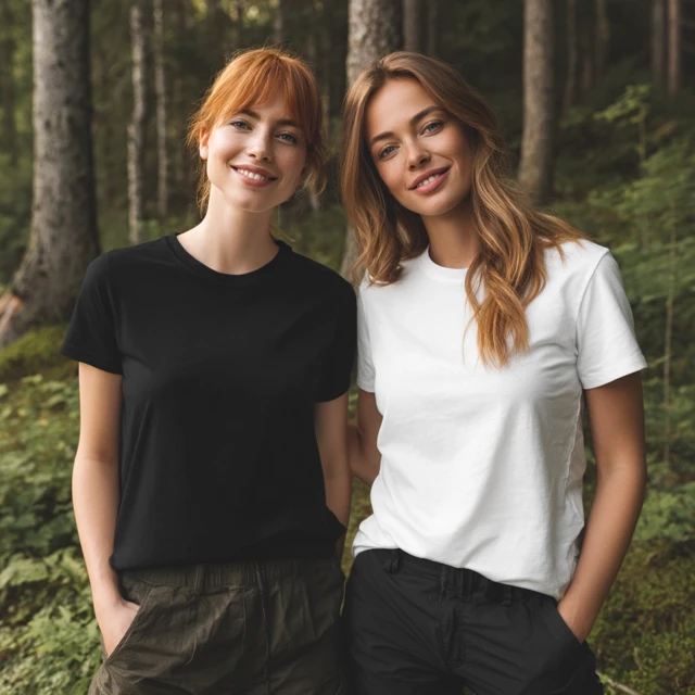 Tshirt Mockup Two Women in Forest Photography