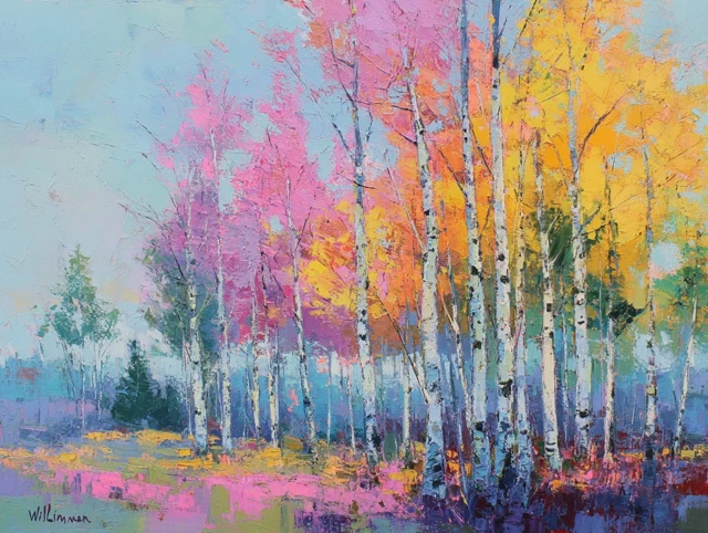 Colorful Aspen Forest Painting Inspired by Wileman