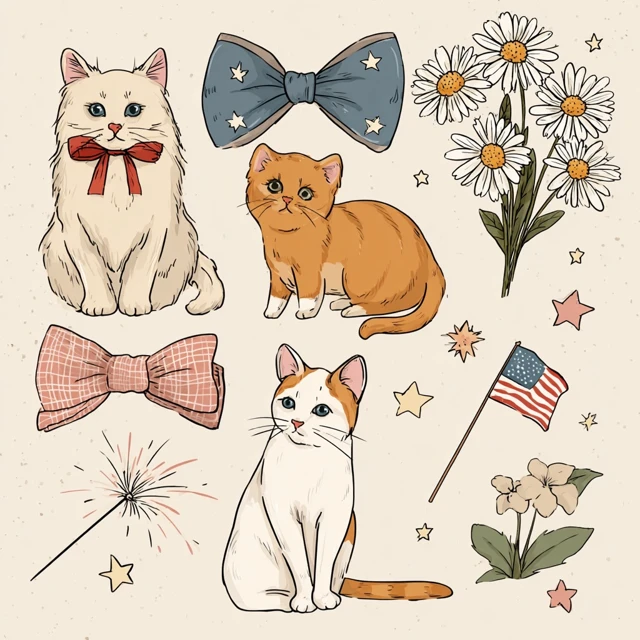 Country Cats Illustration Patriotic Theme