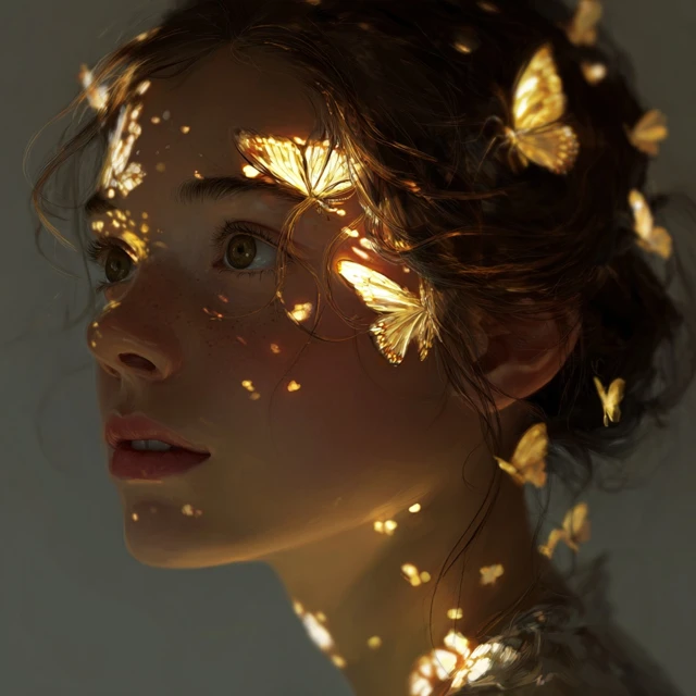 Glowing Butterfly Portrait Beautiful Woman